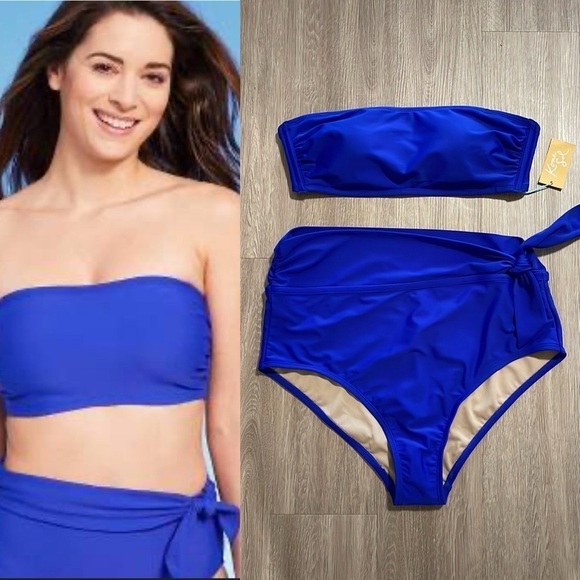 Kona Sol Other - Kona Sol Women’s Bikini Swimsuit Large Blue High Waist Tie Side Stretch
